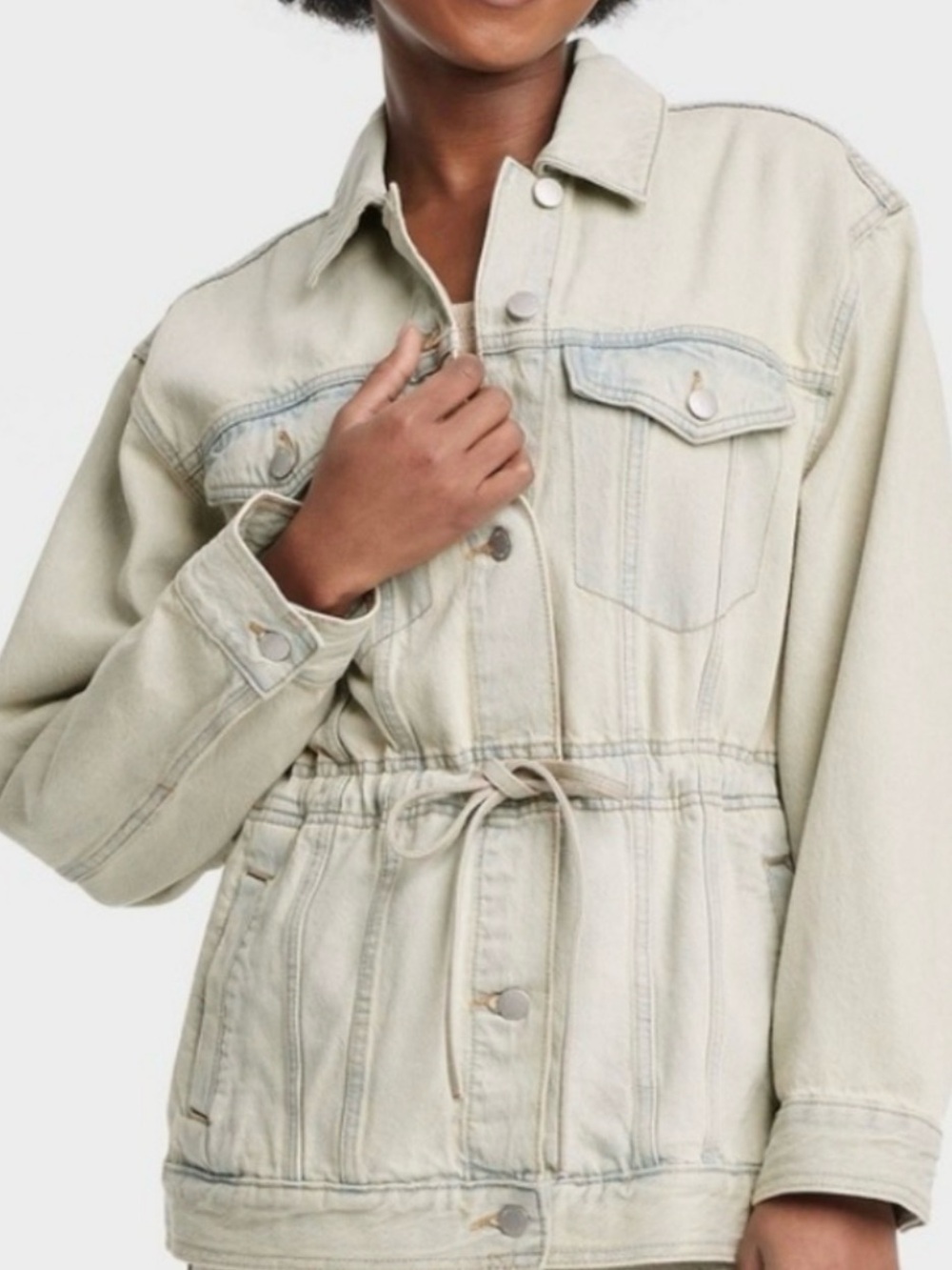 Universal Thread Light Beige Drawstring Jean Jacket large new with tags